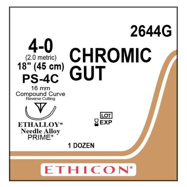 _ Suture 4-0 18" Chromic Gut Monofilament PS-4C Brown 12/Bx