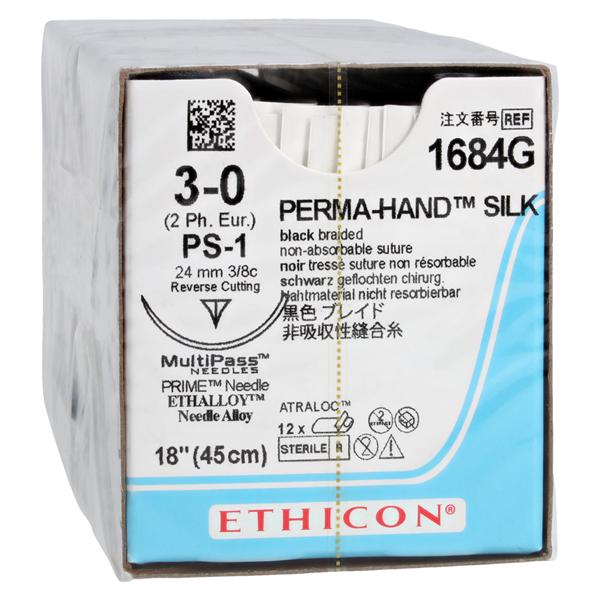 Perma-Hand Suture 3-0 18" Silk Braid PS-1 Black 12/Bx