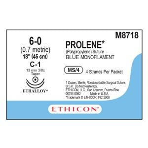 Prolene Suture 6-0 4-18" Polypropylene Monofilament C-1/C-1 Blue 12/Bx