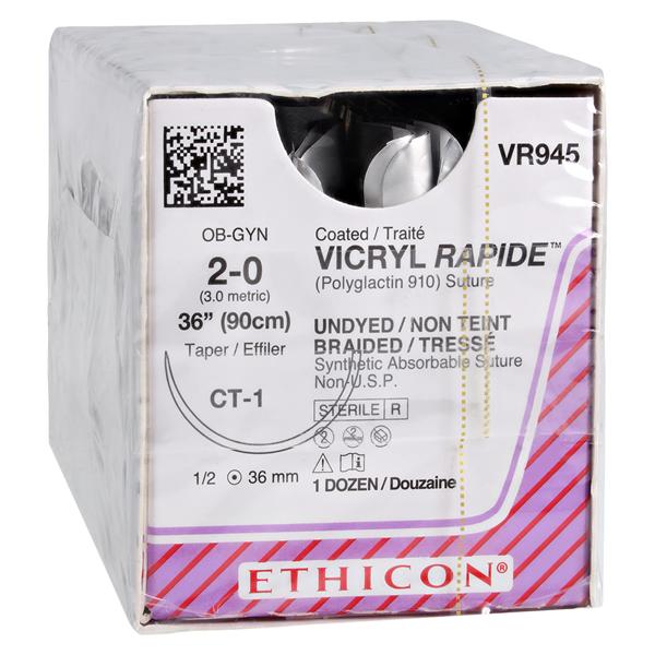 Vicryl Rapide Suture 2-0 36" Polyglactin 910 Braid CT-1 Undyed 12/Bx