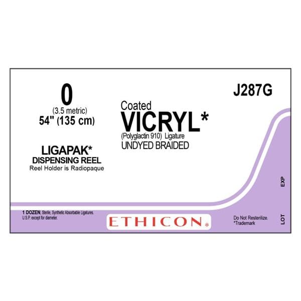 Vicryl Suture 0 54" Polyglactin 910 Braid Undyed 12/Bx