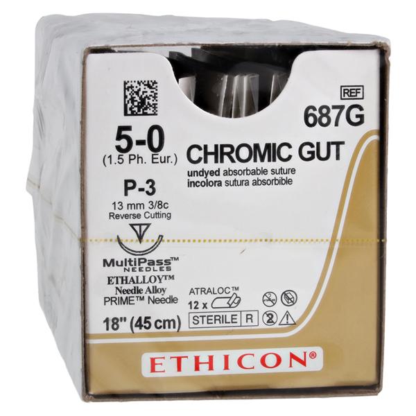 Ethicon Suture 5-0 18" Chromic Gut Monofilament P-3 Brown 12/Bx