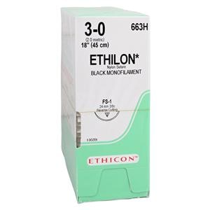 Ethilon Suture 3-0 18" Nylon Monofilament FS-1 Black 36/Bx