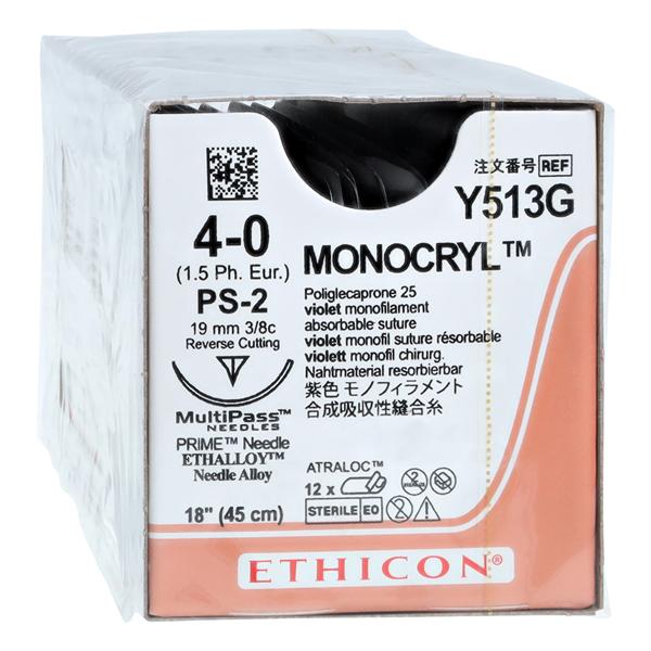 Monocryl Suture 4-0 18" Poliglecaprone 25 Monofilament PS-2 Violet 12/Bx