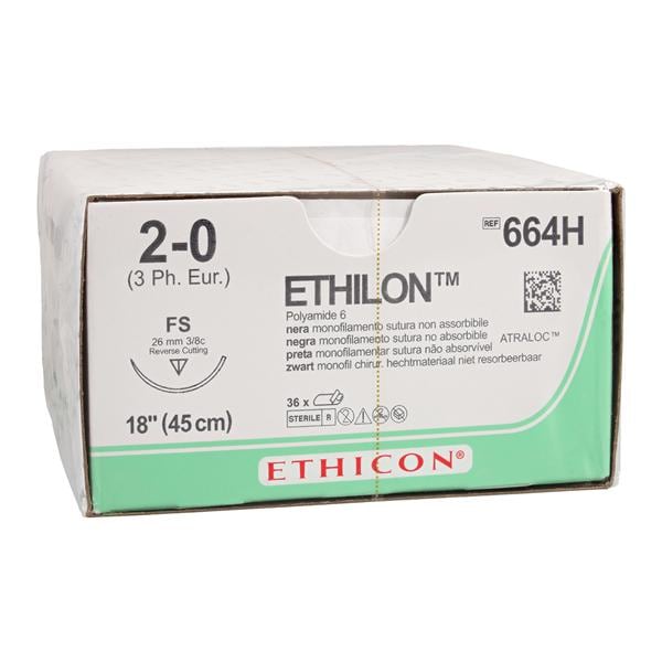 Ethilon Suture 2-0 18" Nylon Monofilament FS Black 36/Bx