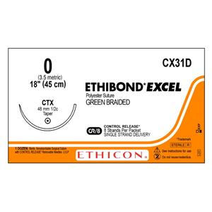 Ethibond Excel Suture 0 8-18" Polyester Braid CTX Green 12/Bx