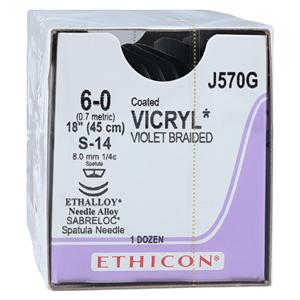 Vicryl Suture 6-0 18" Polyglactin 910 Braid S-14/S-14 Violet 12/Bx