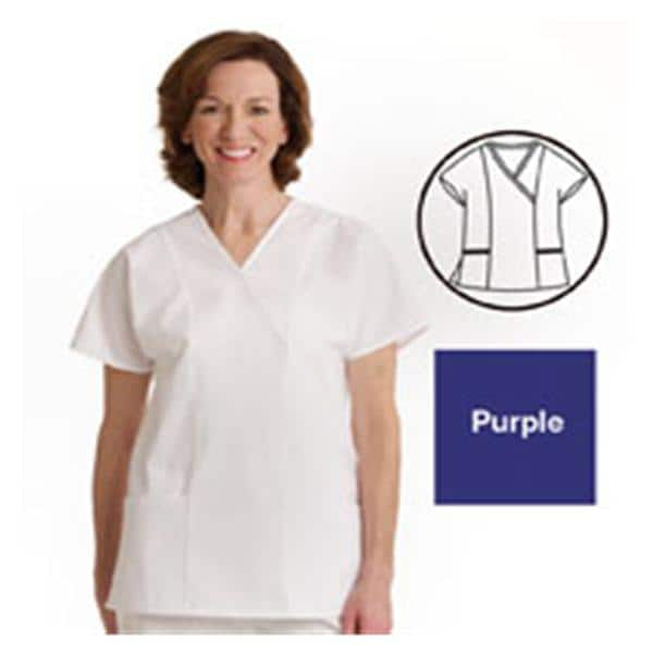 Scrub Shirt V-Neck Tunic 2 Pockets Short Sleeves X-Small Purple Ea