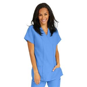 Scrub Shirt V-Neck Tunic 2 Pockets Short Sleeves 2X Large Ceil Blue Ea