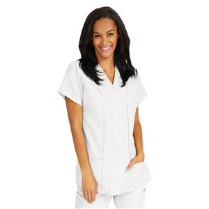 Scrub Shirt V-Neck Tunic 2 Pockets Short Sleeves Large White Unisex Ea