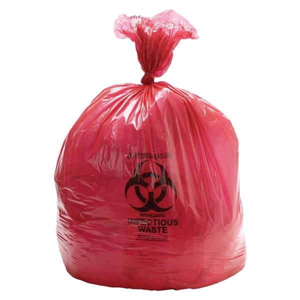 Biohazard Bag 1-1/2mil 17x17" Red Twist Tie Closure LDPE 500/Ca