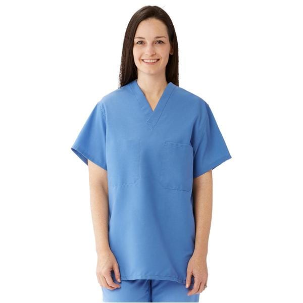 Scrub Shirt 65% Plstr/35% Ctn 1 Pocket Set-In Sleeves X-Large Ceil Bl Unisex Ea