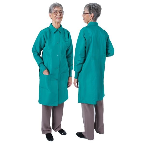 DenLine Protection Plus Lab Coat 3 Pkts Lng Tprd Slves 39" X-Large Grn Womens Ea