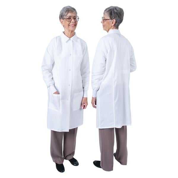 DenLine Protection Plus Lab Coat 3 Pkts Lng Tprd Slves 39" X-Small Wt Womens Ea