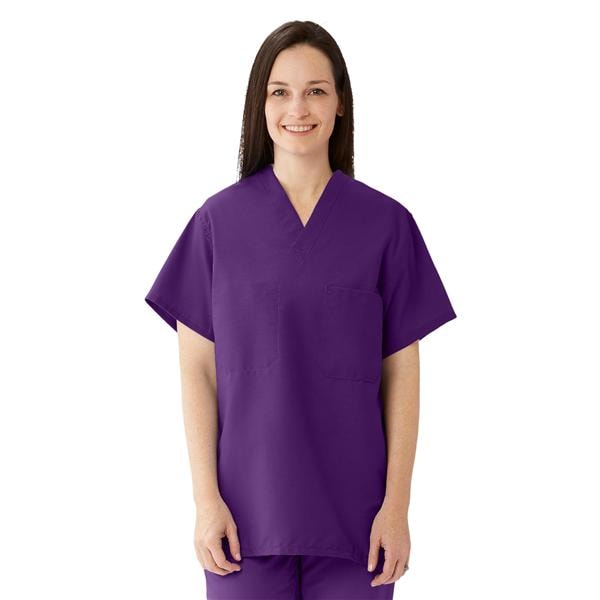 Scrub Shirt V-Neck 1 Pocket Set-In Short Sleeves 2X Large Purple Unisex Ea