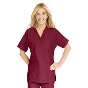 ComfortEase Scrub Shirt 2 Pockets Short Sleeves X-Large Wine Womens Ea