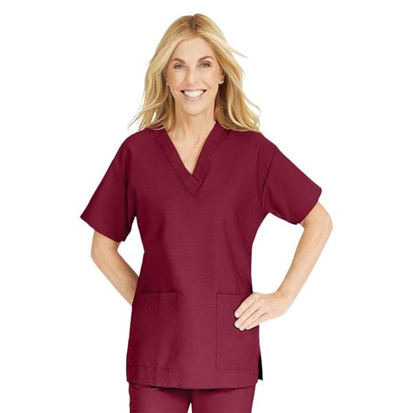 ComfortEase Scrub Shirt 2 Pockets Short Sleeves X-Large Wine Womens Ea