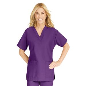 ComfortEase Scrub Shirt 2 Pockets Short Sleeves X-Small Purple Womens Ea