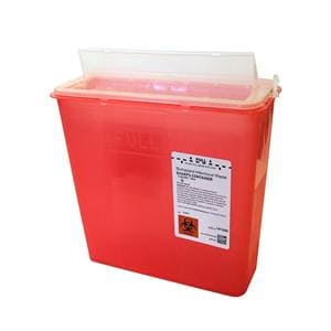 Sharps Container 5qt Red/Clear 10-1/2x4-3/4x10-3/4" Ld Hrzntl Drp Plstc Ea