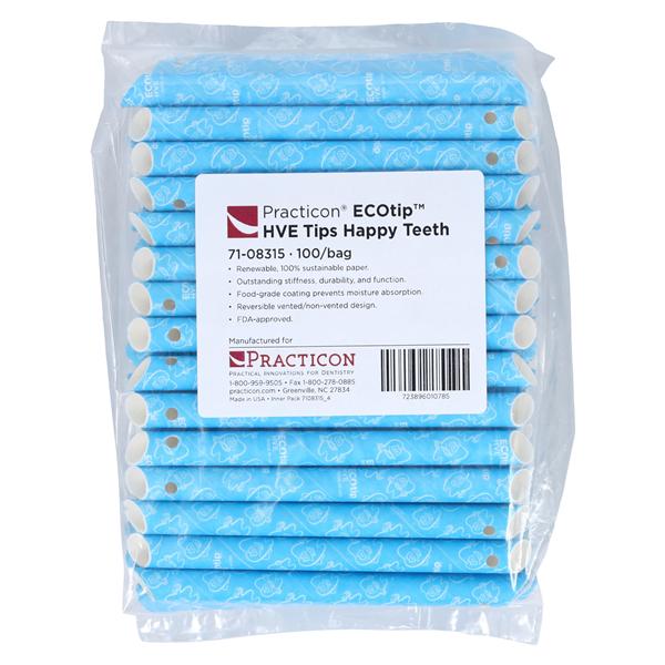 ECOtip HVE Tips Vented Happy Teeth 100/Bg, 10 BG/CA