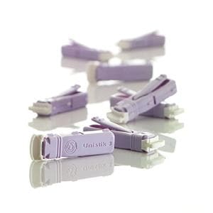 Unistik 3 Comfort Incision Device Lancet 28gx1.8mm Safety Lavender Lo-Flo 50/Bx