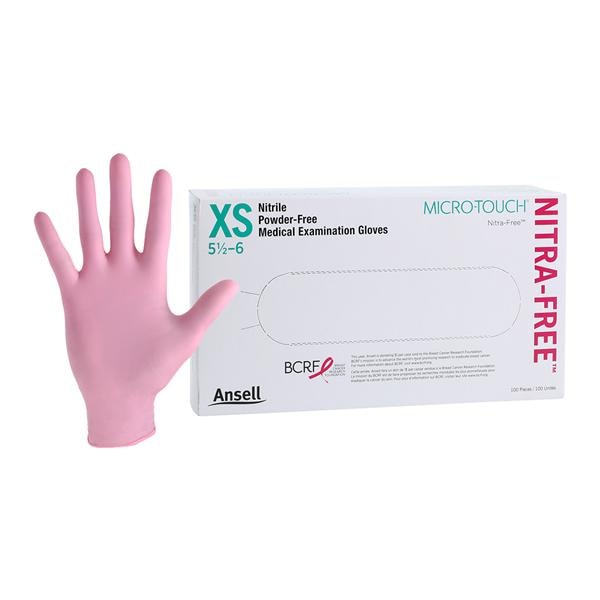 Micro-Touch NitraFree Nitrile Exam Gloves X-Small Pink Non-Sterile