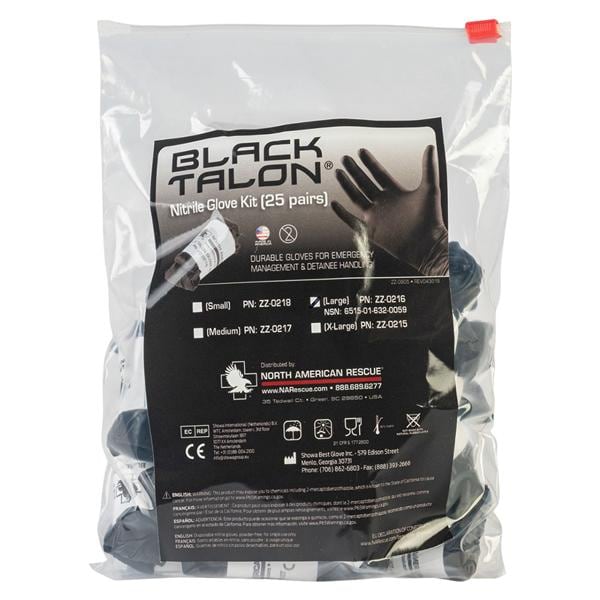 Talon Nitrile Kit Gloves Large Black Non-Sterile