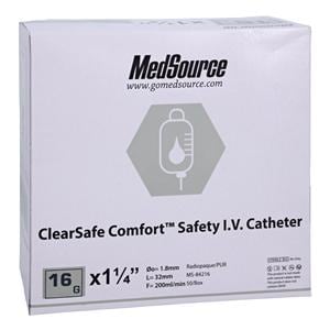 ClearSafe IV Catheter Safety 16 Gauge 1-1/4" Straight 50/Bx