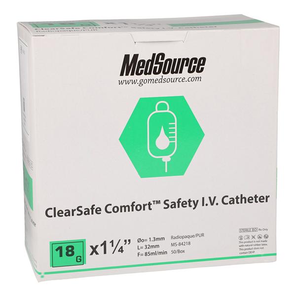 ClearSafe IV Catheter Safety 18 Gauge 1-1/4" Straight 50/Bx