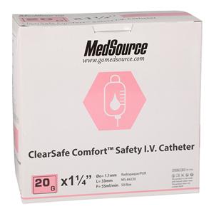 ClearSafe IV Catheter Safety 20 Gauge 1-1/4" Straight 50/Bx