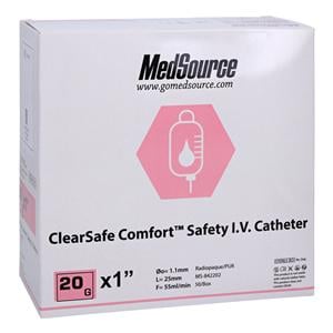 ClearSafe IV Catheter Safety 20 Gauge 1" Straight 50/Bx