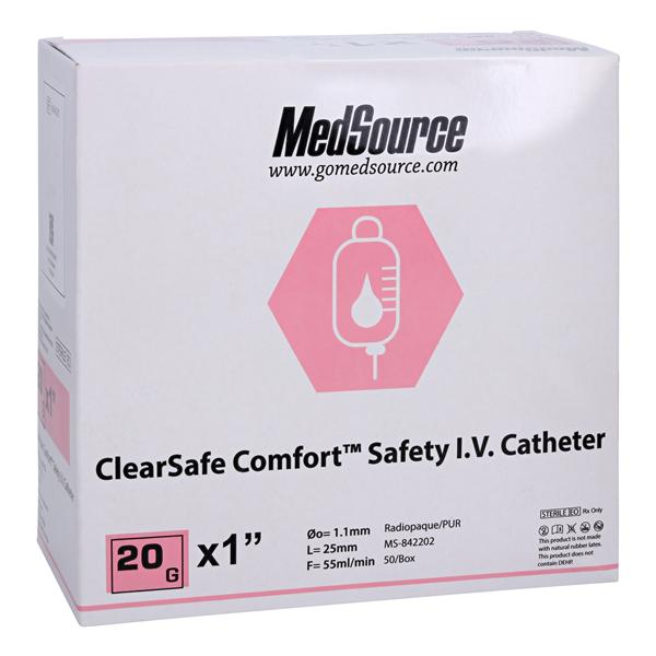 ClearSafe IV Catheter Safety 20 Gauge 1" Straight 50/Bx