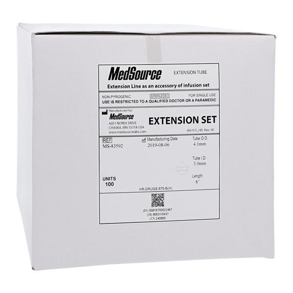 MedSource Clave Extension Set Needle-Free 8" Tubing Access Port Clv 100/Bx