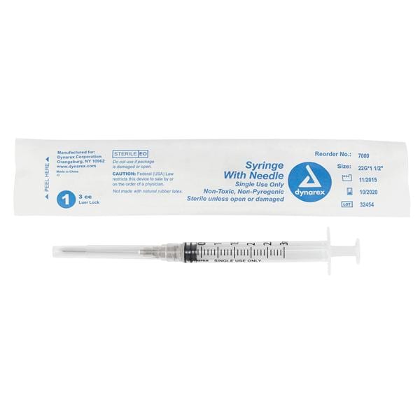 Luer Lock Syringe 22gx1-1/2" 3cc Transparent Standard No Dead Space 8/Ca