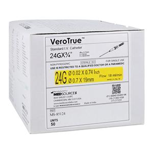 VeroTrue IV Catheter IV Port 24 Gauge 3/4" 50/Bx