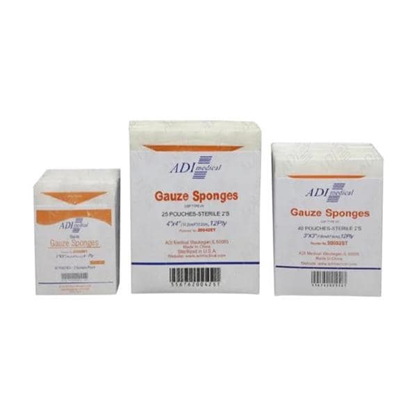 ADI Medical 100% Cotton Gauze Sponge 3x3" 12 Ply Sterile Woven