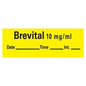 Labels Brevital 1-1/2x1/2" Yellow Removable Anesthesia Tape RL RL