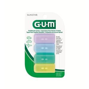 GUM Toothbrush Cover 4 Assorted Colors With Antibacterial 12/Pk