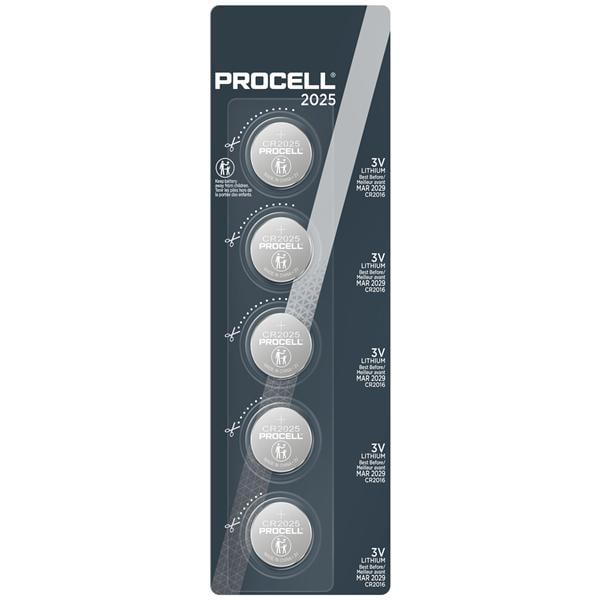 Procell CR2025 Lithium Battery 5/Pk, 40 PK/CA