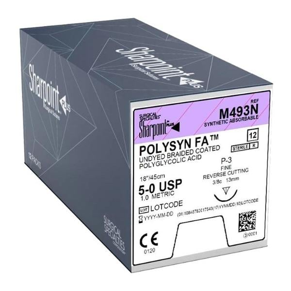 Polysyn FA Suture 5-0 18" Polyglycolic Acid Braid DSM13 Undyed 12/Bx