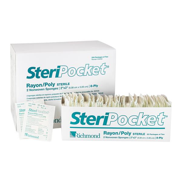 Steripocket Rayon/Polyester Blend Gauze Sponge 2x2" 8 Ply Sterile, 4 BX/CA