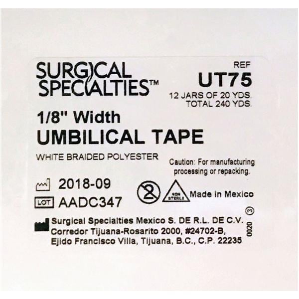Umbilical Tape Polyester 1/8"x20yds White 12/Bx
