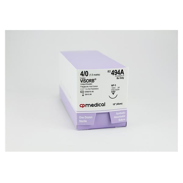 Visorb Suture 4-0 18" Polyglycolic Acid Braid NP-3 Violet 12/Bx