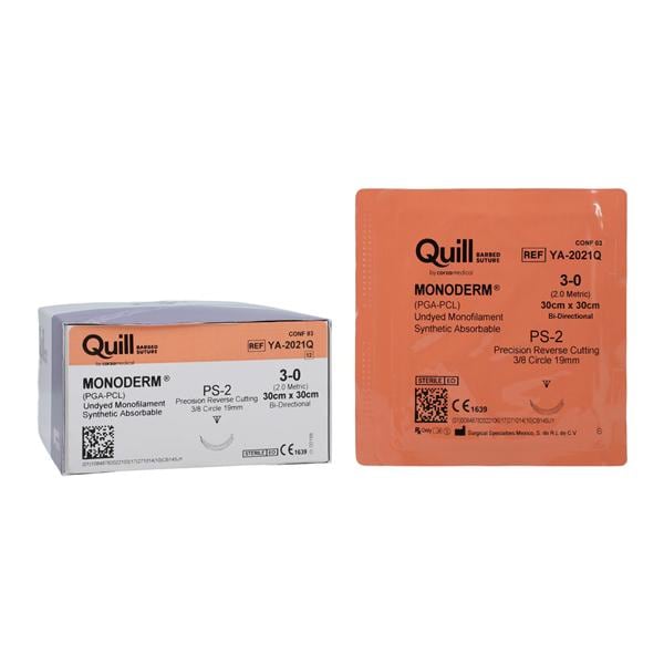 Quill Monoderm Suture 3-0 30x30cm Polyglecaprone Monofilament C6 Clear 12/Bx