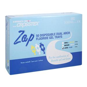 Zap Dual Arch Fluoride Trays Foam Large w/ Intrlckng Hndls Blue Disposable 50/Bx