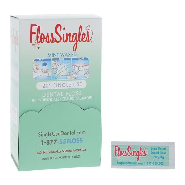 FlossSingles Waxed Floss 20 in Strands Mint 180/Bx