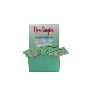 FlossSingles Floss Waxed 20" Strnds Frsh Mnt Adult Individually Packaged 200/Bx