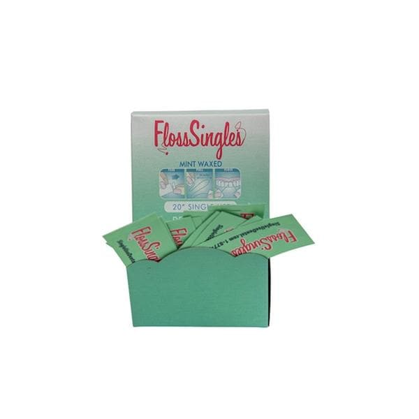 FlossSingles Floss Waxed 20" Strnds Frsh Mnt Adult Individually Packaged 200/Bx, 6 BX/CA