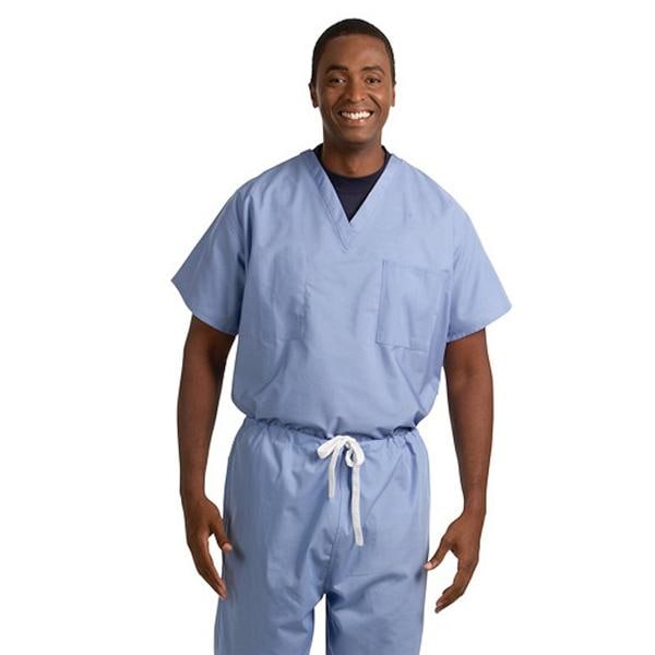 Scrub Shirt 1 Pocket Set-In Short Sleeves Large Ceil Blue Unisex Ea