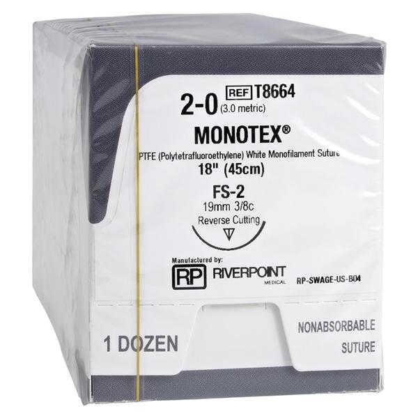 Monotex Suture 2-0 18" Dense Polytetrafluoroethylene Monofilament FS-2 Wt 12/Bx